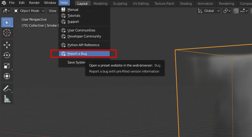 report a bug blender