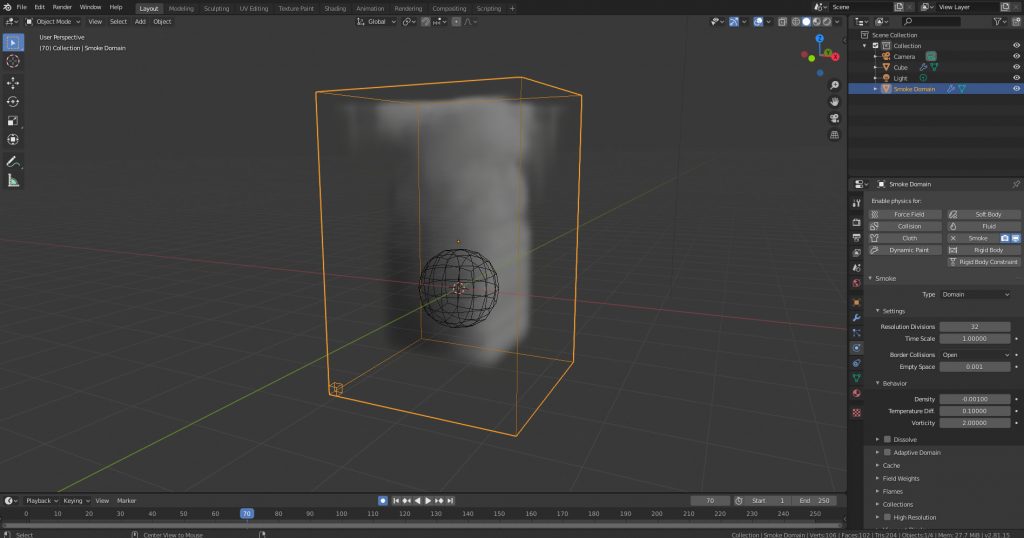 Domain de Quick Smoke con el cubito de tamaño de voxel.