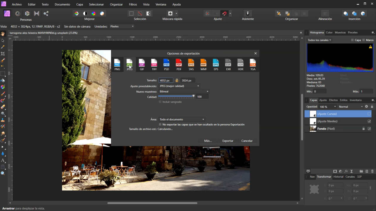 Abrir y guardar archivos de Affinity Photo