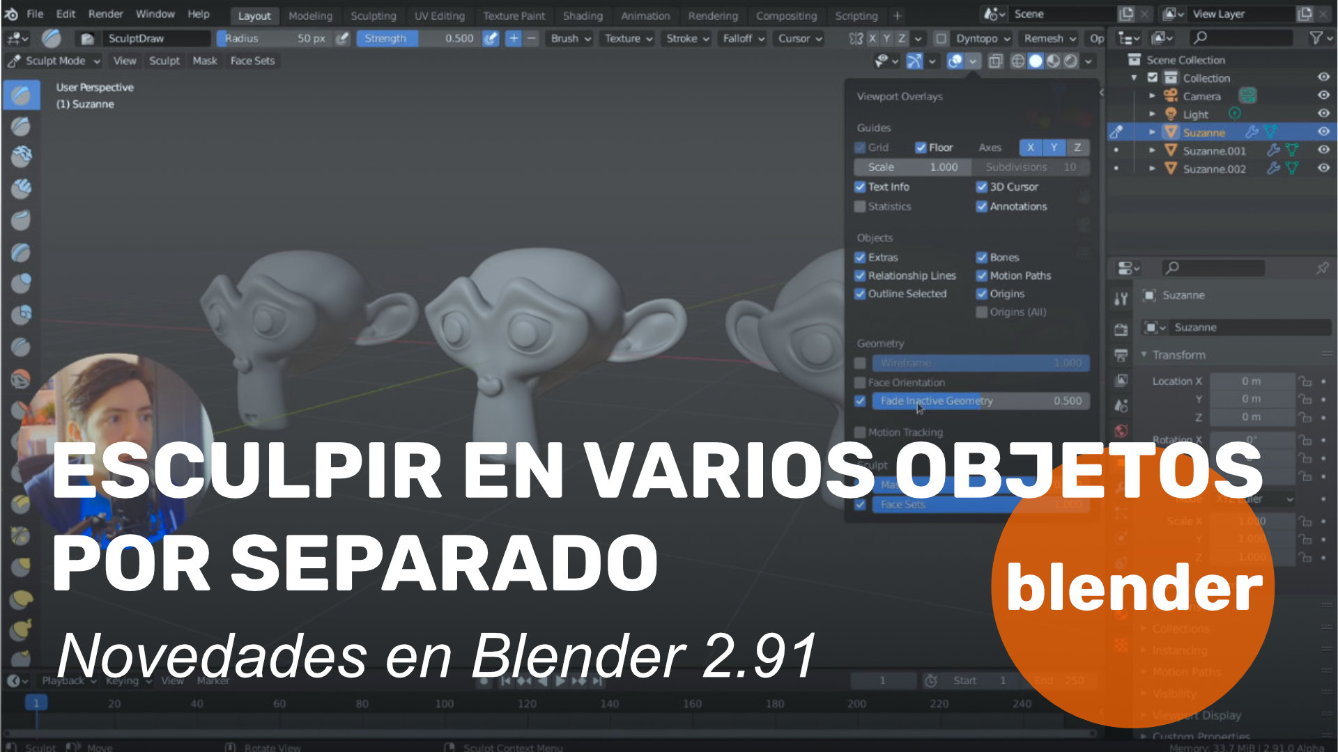 Esculpir en varios objetos con Blender 2.91