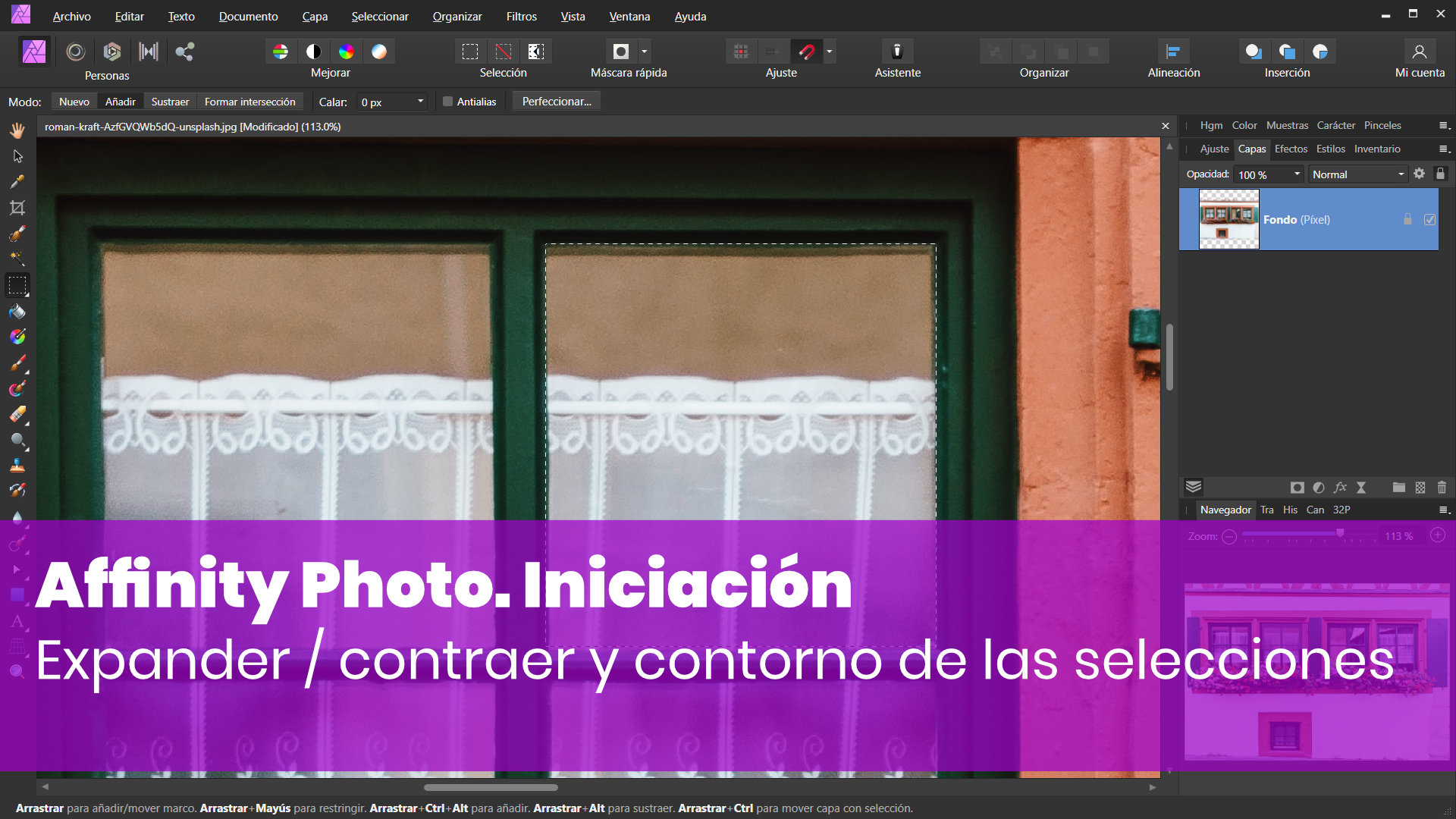 Expander / contraer y contorno de las selecciones