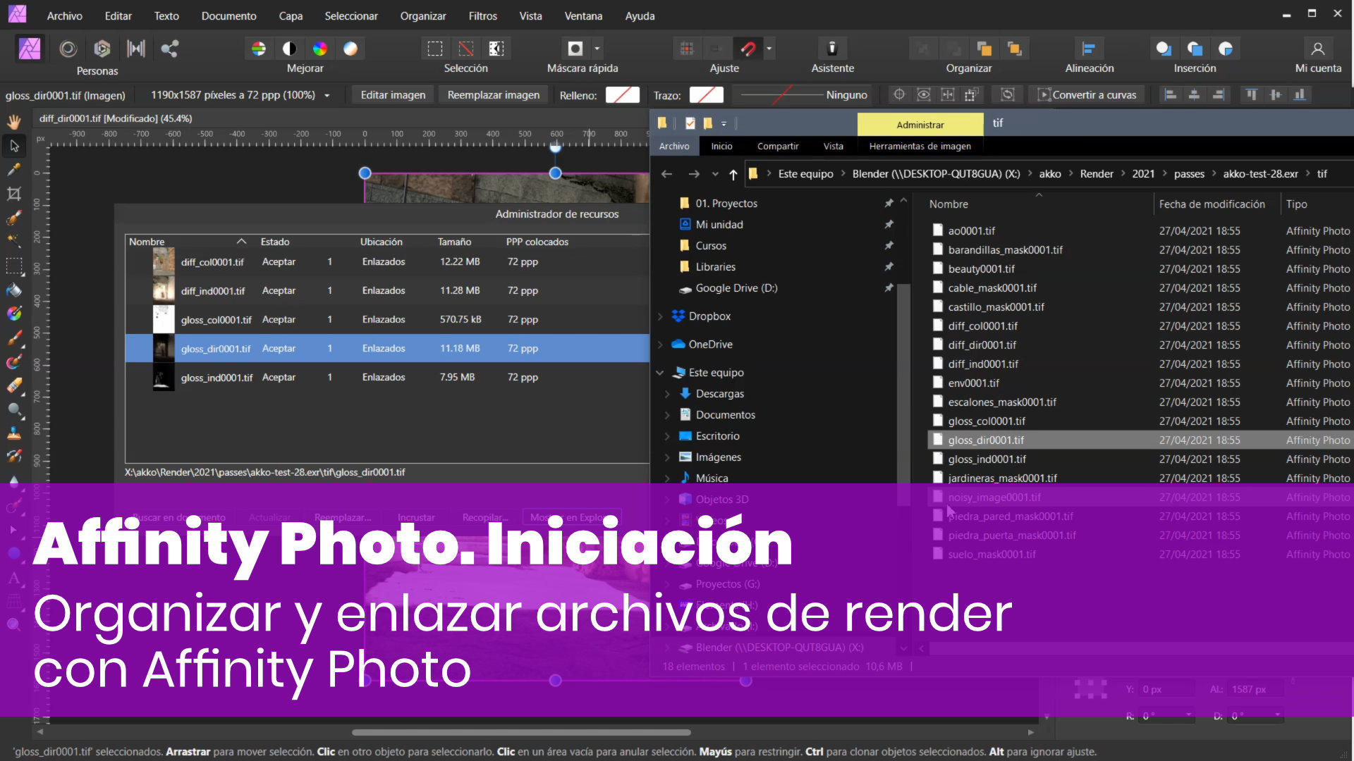 Organizar y enlazar archivos de render con Affinity Photo