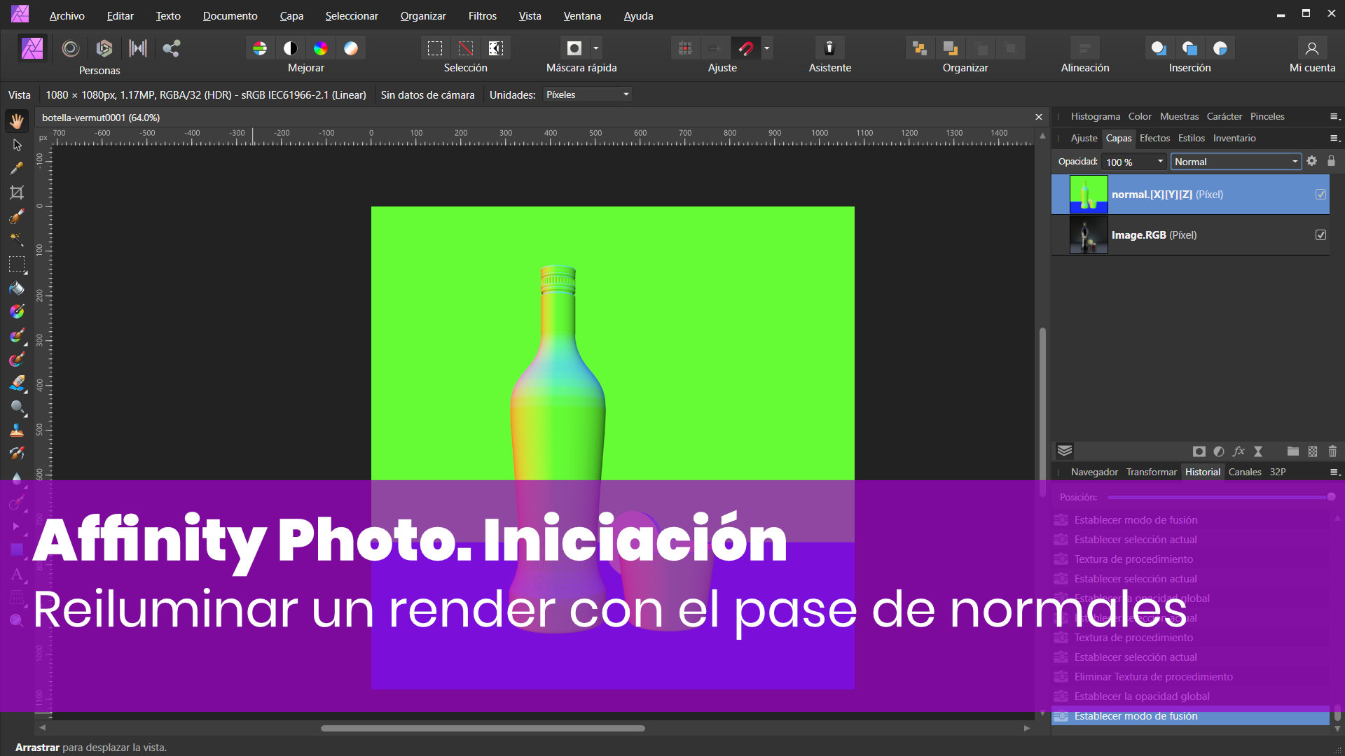 Reiluminar un render con el pase de normales en Affinity Photo