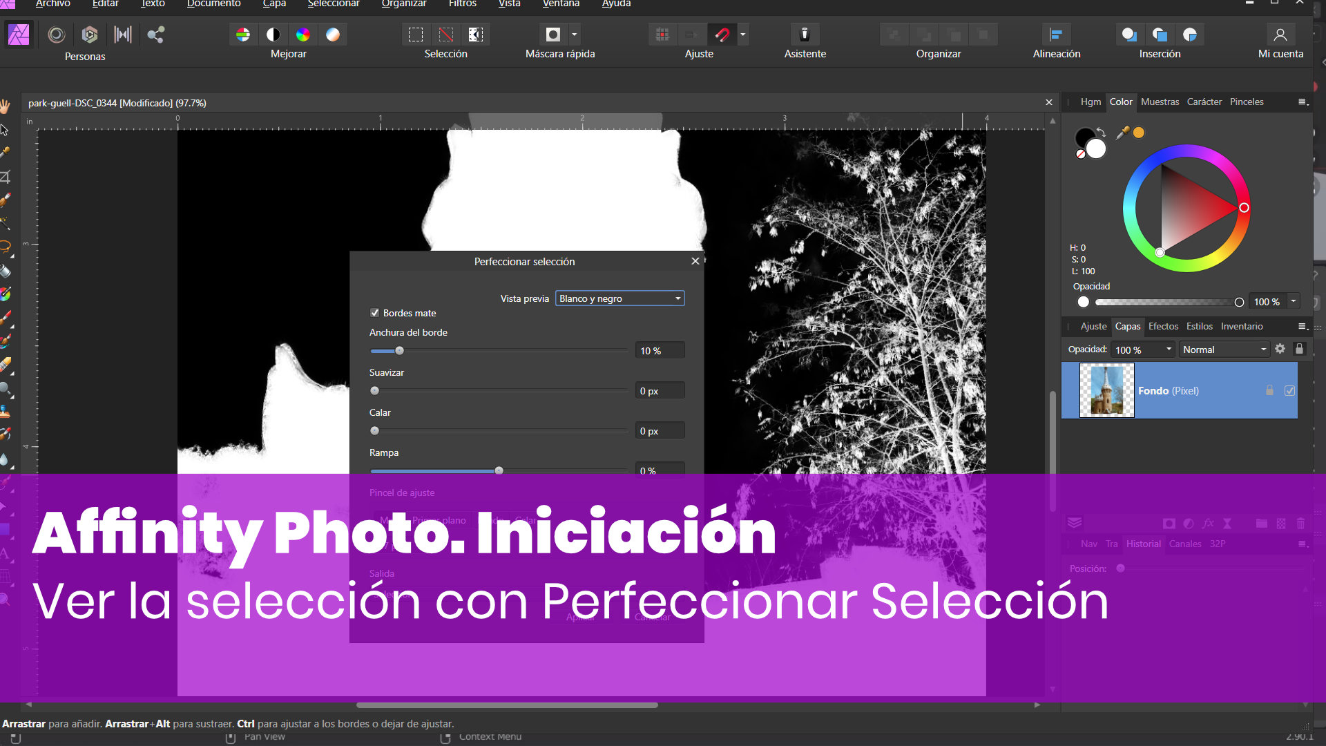 Ver la selección en Perfeccionar Selección