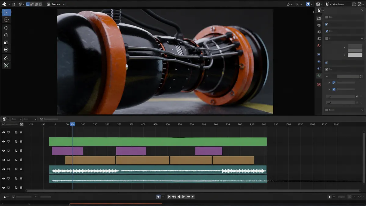Edición del vídeo de la turbina con el editor de vídeo de Blender