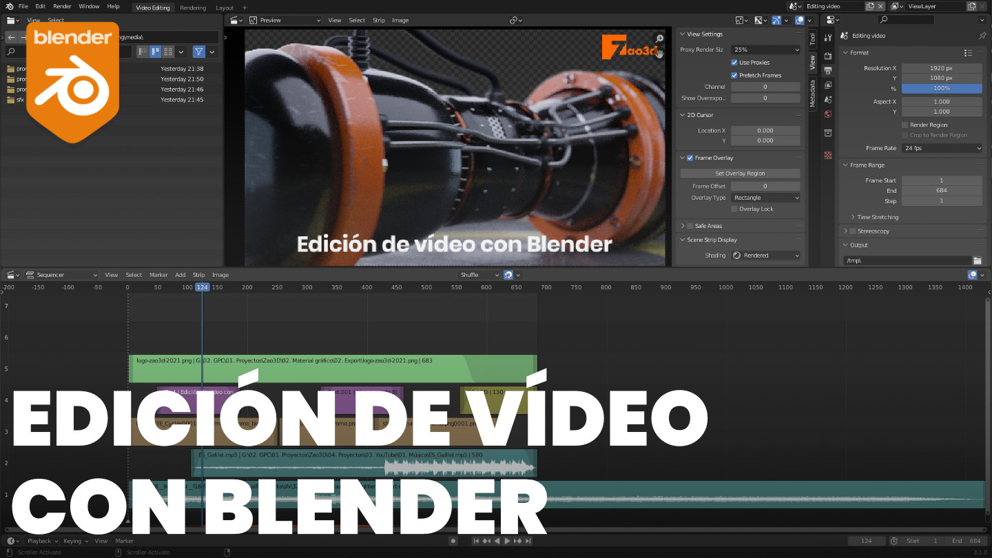 El interface del editor de vídeo de Blender