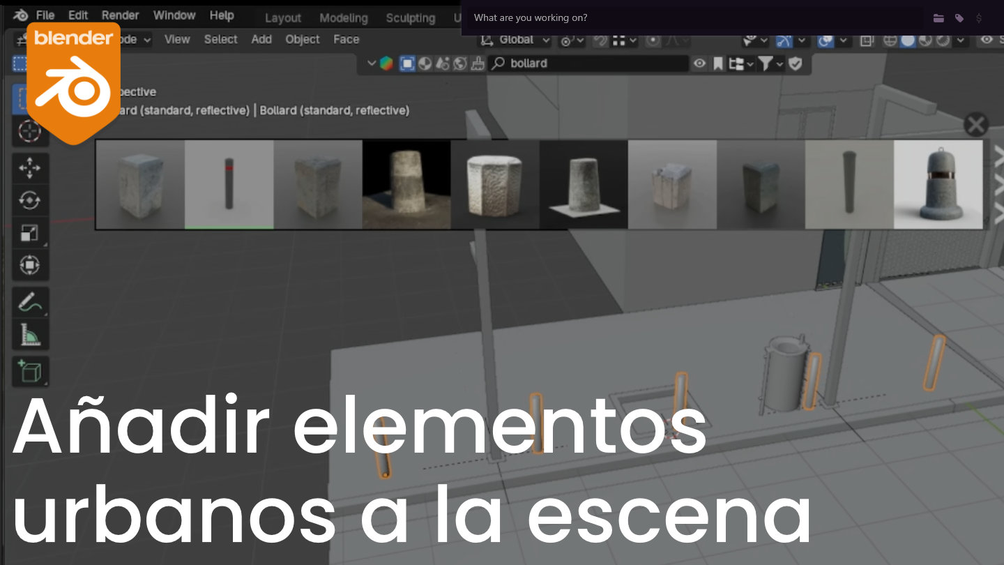 Mobiliario urbano con BlenderKit y modificador Array