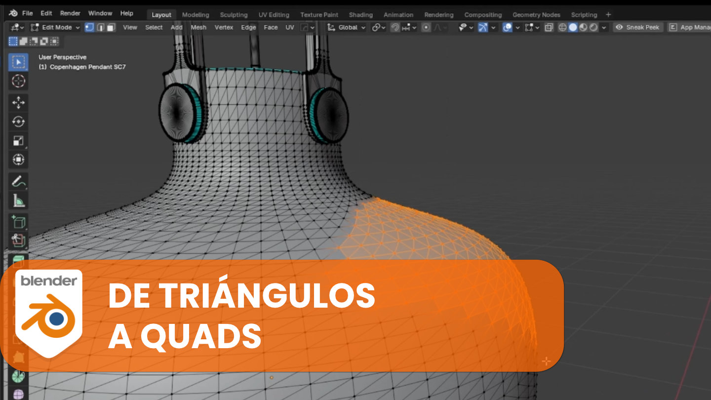 Cómo convertir triángulos en quads de forma limpia