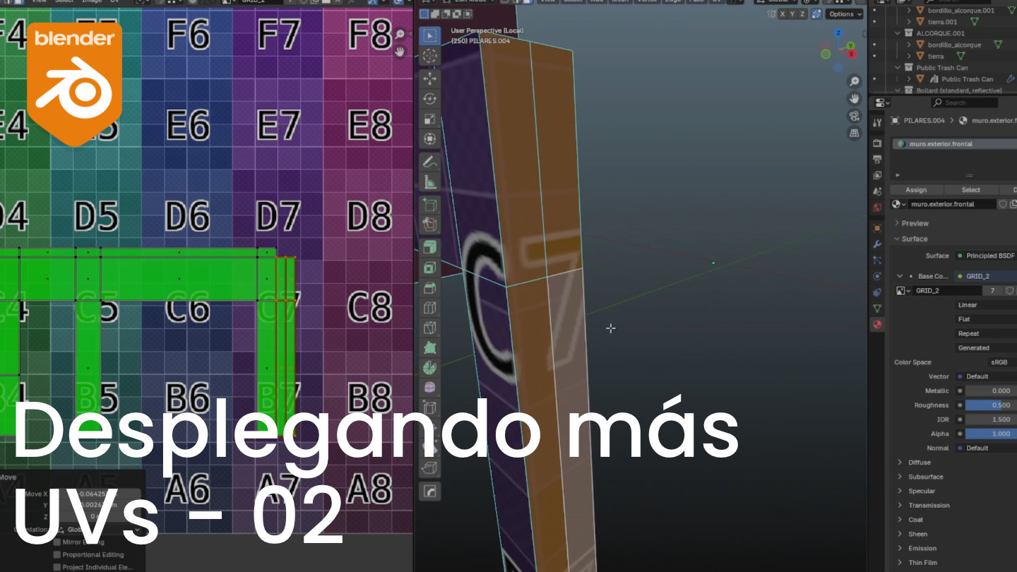 Desplegado avanzado de UVs para calzada y muros del edificio