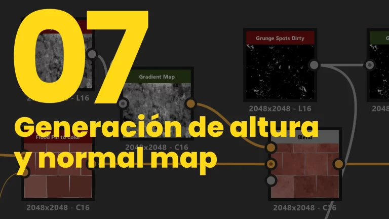 Miniatura de la lección 7 del curso de Substance Designer sobre generación de mapas de altura y normal map