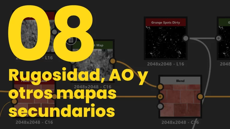 Miniatura de la lección 8 del curso de Substance Designer sobre rugosidad, ambient occlusion y otros mapas secundarios