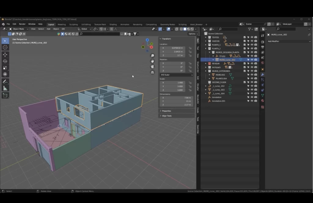 modelar muros archviz blender